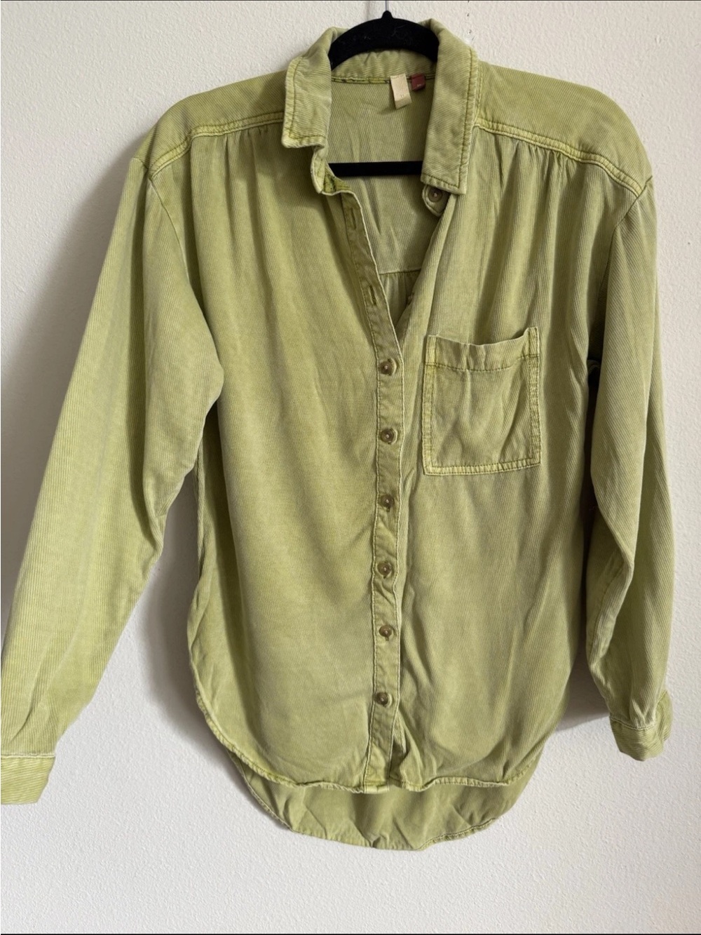Anthropologie Pilcro The Bo Boyfriend Lime Green Corduroy Button Up Top XS